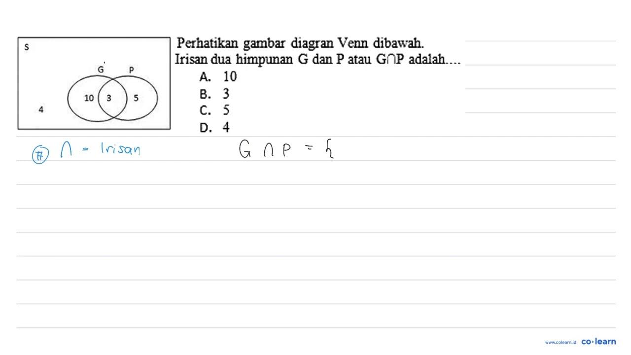 S 4 G P 10 3 5 Perhatikan gambar diagram Venn dibawah.