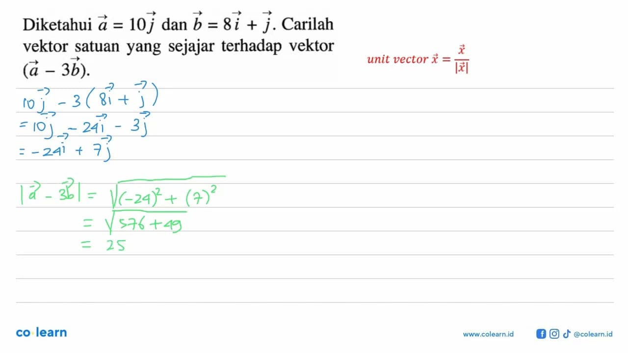 Diketahui a=10 j dan b=8 i+j . Carilah vektor satuan yang