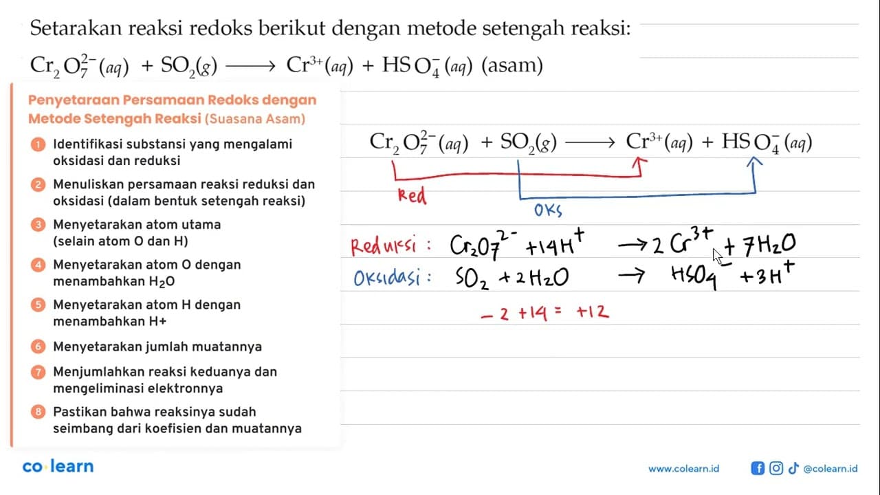 Setarakan reaksi berikut dengan cara setengah reaksi.