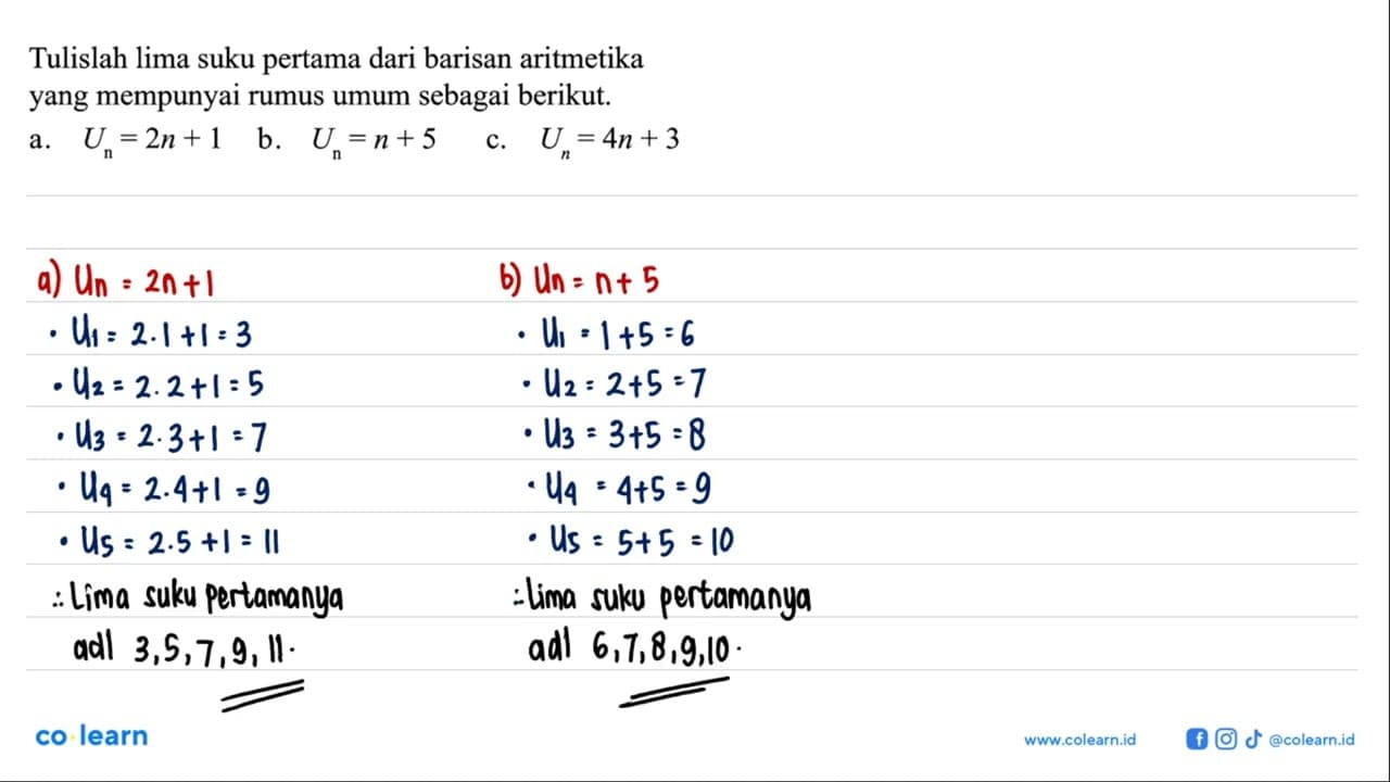 Tulislah lima suku pertama dari barisan aritmetika yang