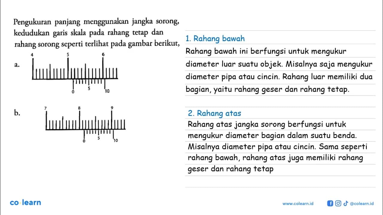 Pengukuran panjang menggunakan jangka sorong, kedudukan