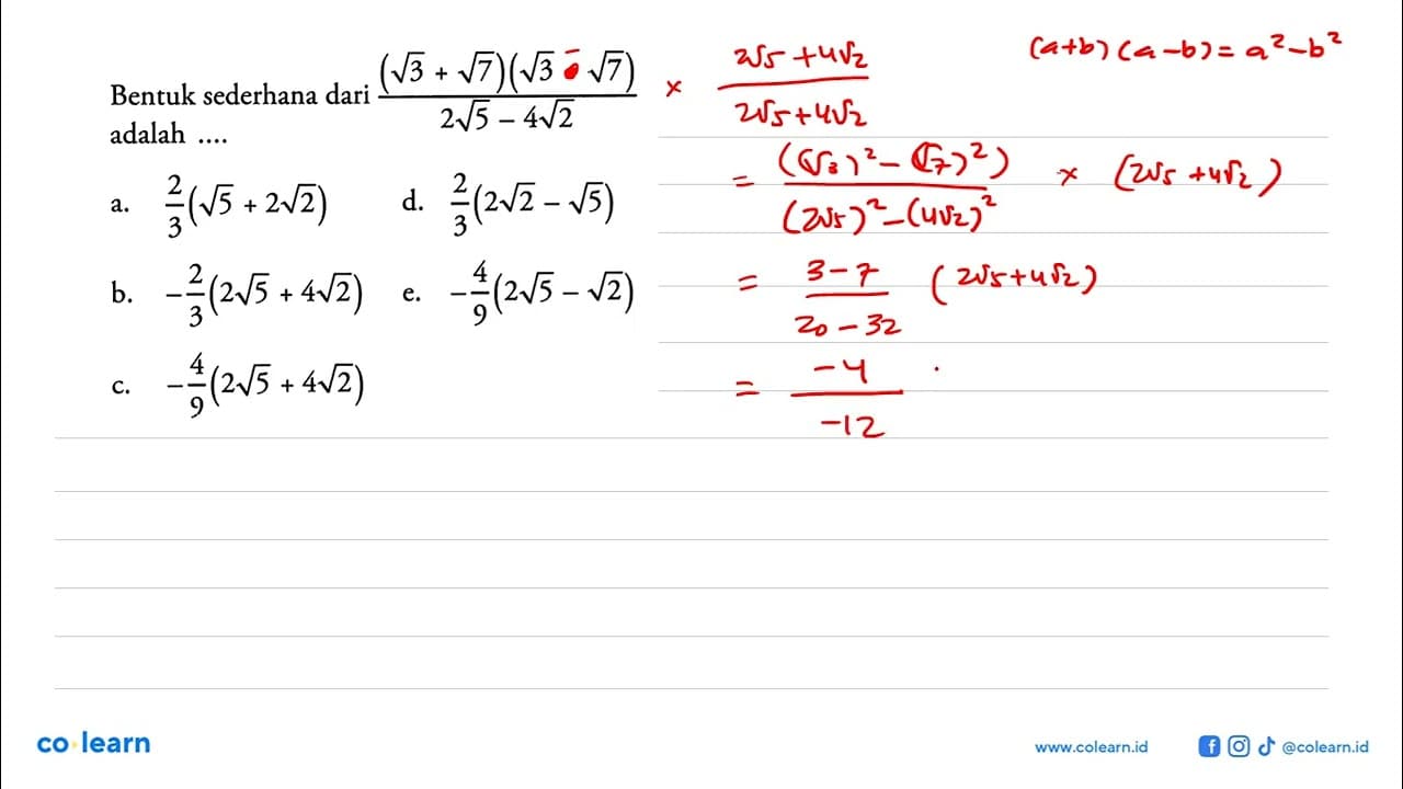 Bentuk sederhana dari ((akar(3) + akar(7))(akar(3) +