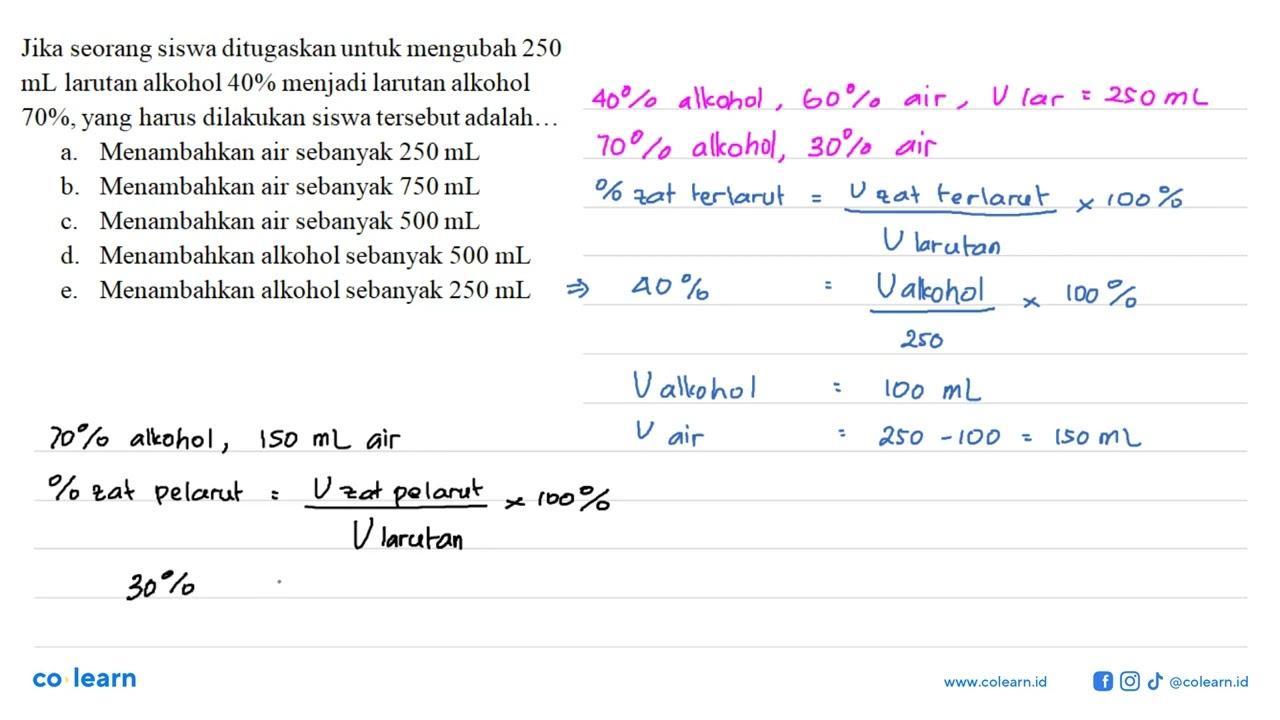 Jika seorang siswa ditugaskan untuk mengubah 250 mL larutan