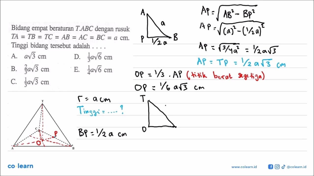 Bidang empat beraturan T.ABC dengan rusuk TA = TB = TC = AB