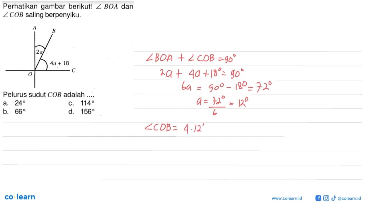 Perhatikan gambar berikut! sudut BOA dan sudut COB saling