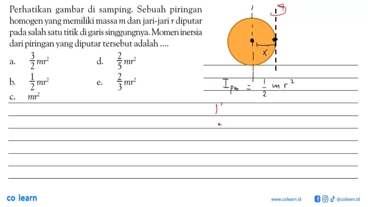 Perhatikan gambar di samping. Sebuah piringan homogen yang