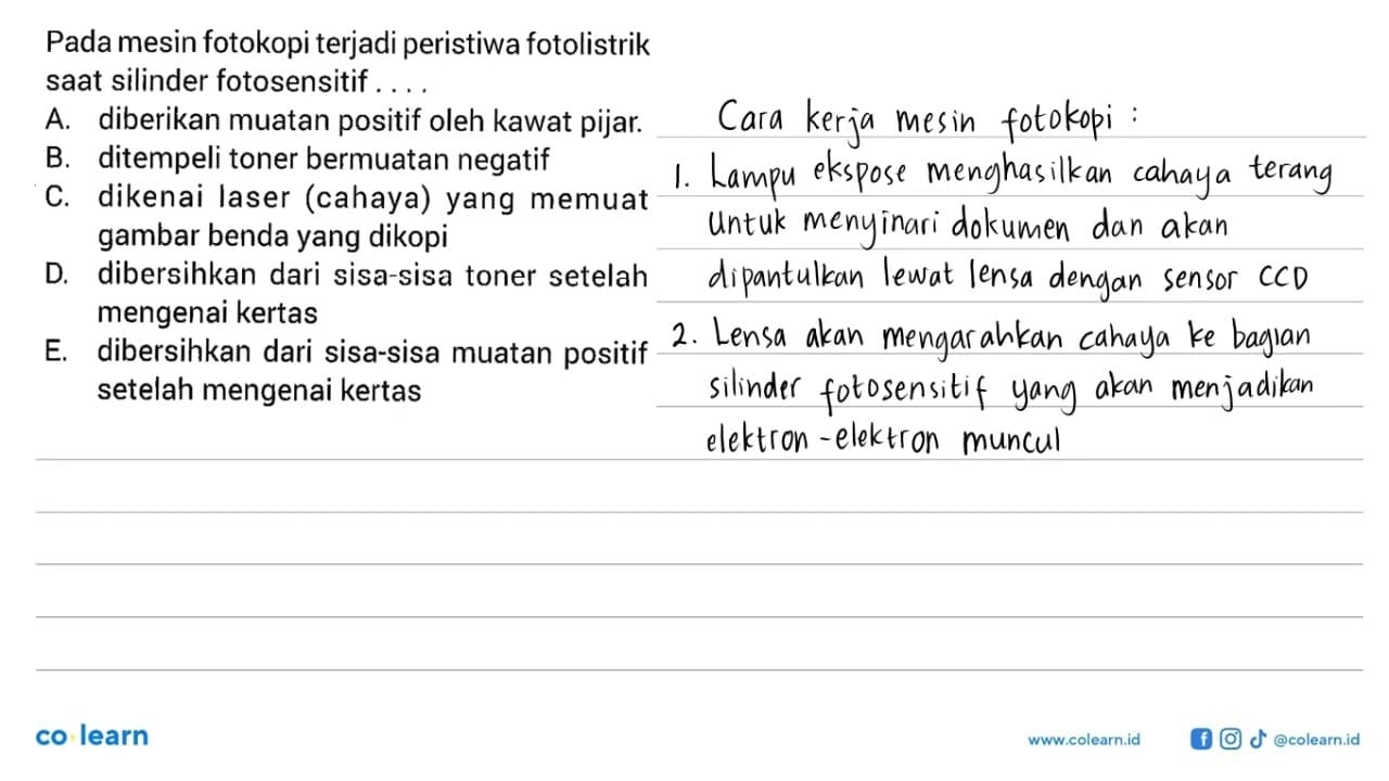 Pada mesin fotokopi terjadi peristiwa fotolistrik saat