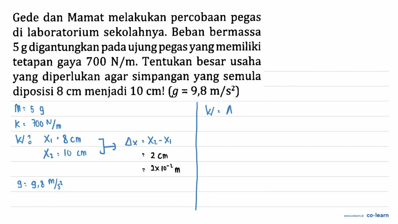 Gede dan Mamat melakukan percobaan pegas di laboratorium