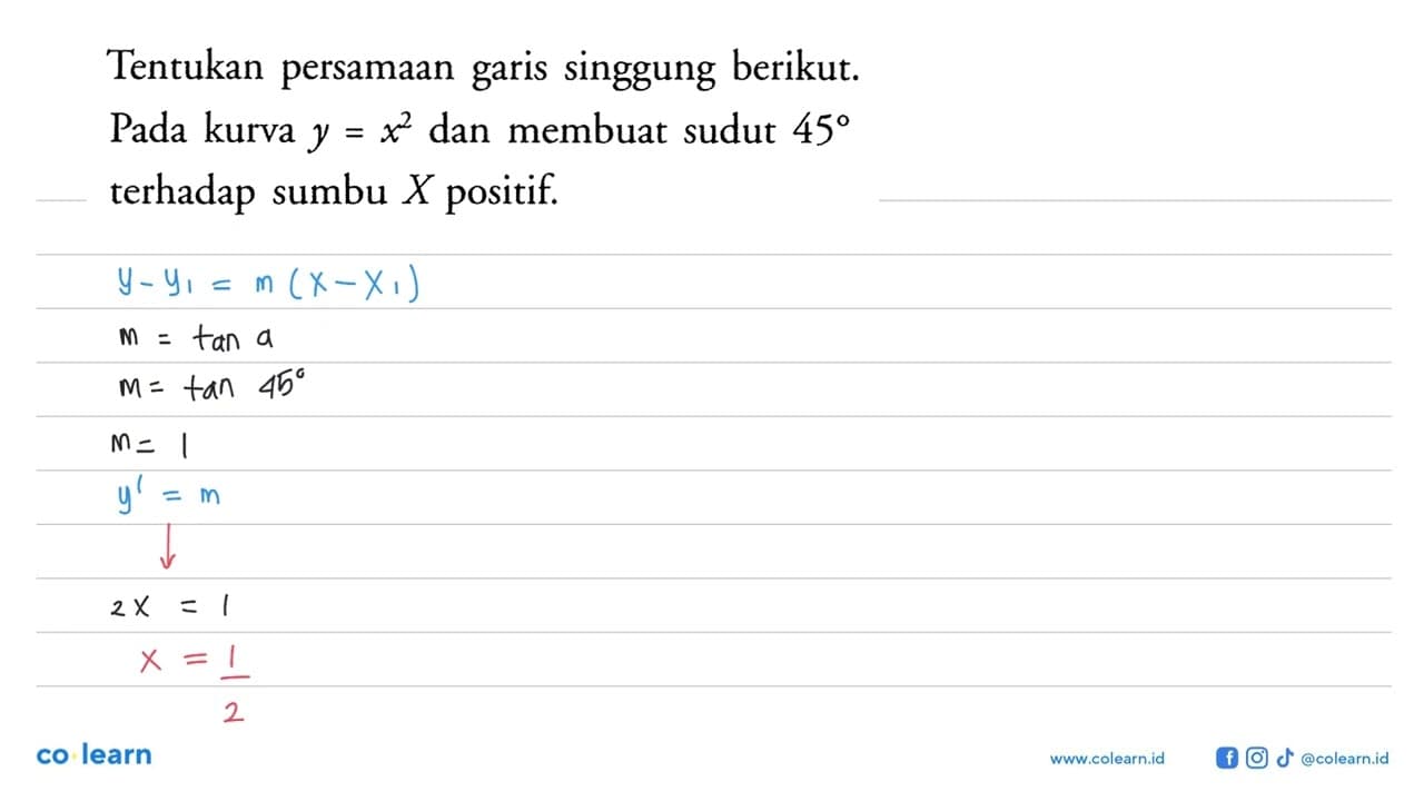 Tentukan persamaan garis singgung berikut. Pada kurva y=x^2