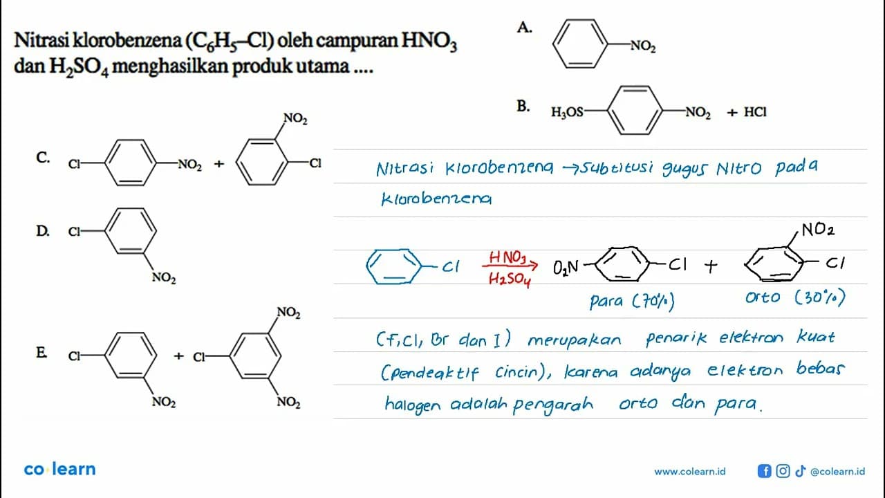 Nitrasi klorobenzena (C6H5 - Cl) oleh campuran HNO3 dan