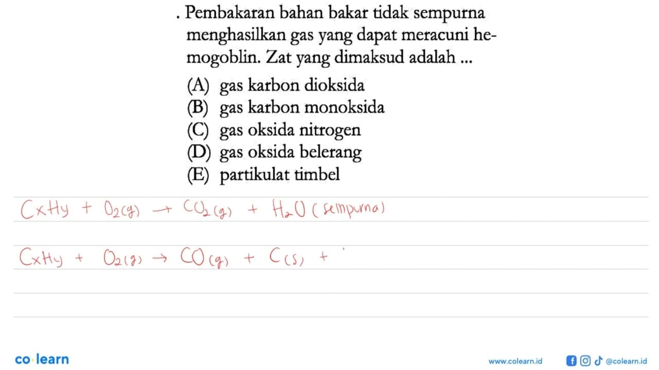 Pembakaran bahan bakar tidak sempurna menghasilkan gas yang