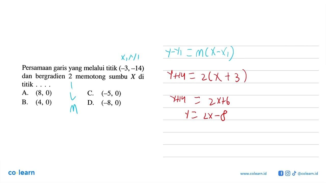 Persamaan garis yang melalui titik (-3, -14) dan bergradien