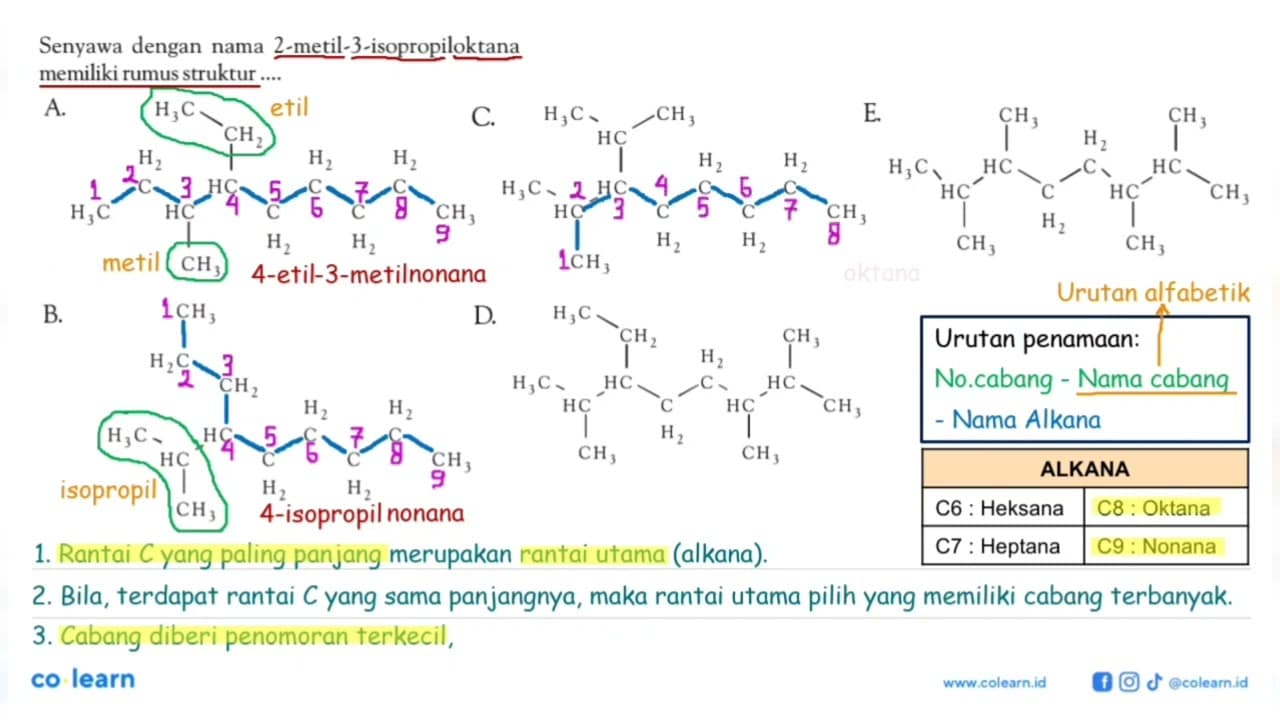 Senyawa dengan nama 2 - metil - 3 - isopropiloktana