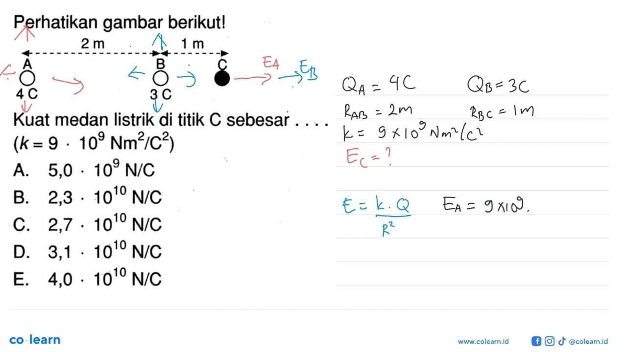 Perhatikan gambar berikut!2 m 1 m A 4C B 3C CKuat medan