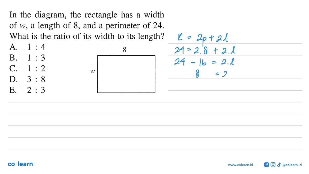 In the diagram, the rectangle has a width of w, a length of