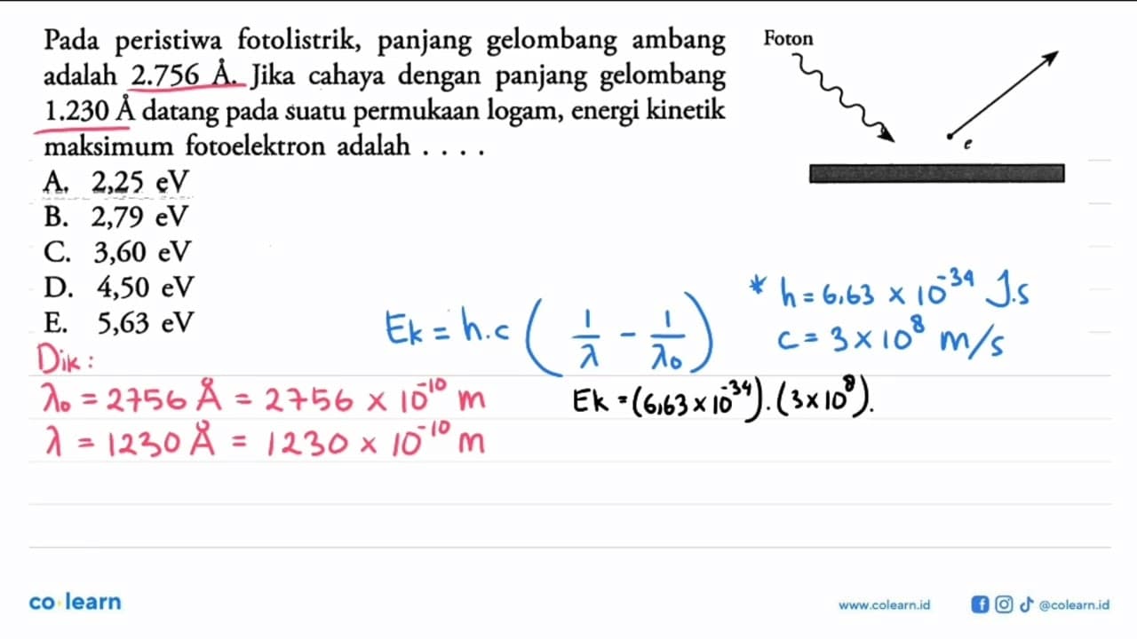 Pada peristiwa fotolistrik, panjang gelombang ambang adalah