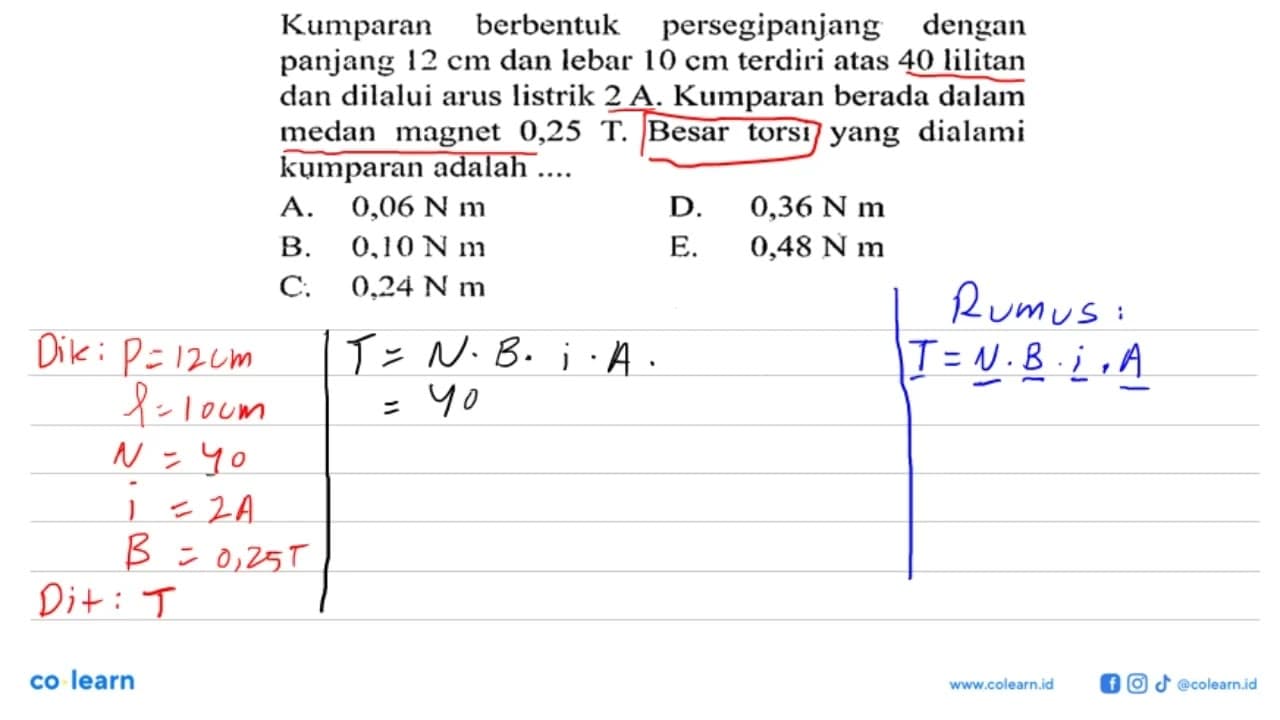 Kumparan berbentuk persegipanjang dengan panjang 12 cm dan