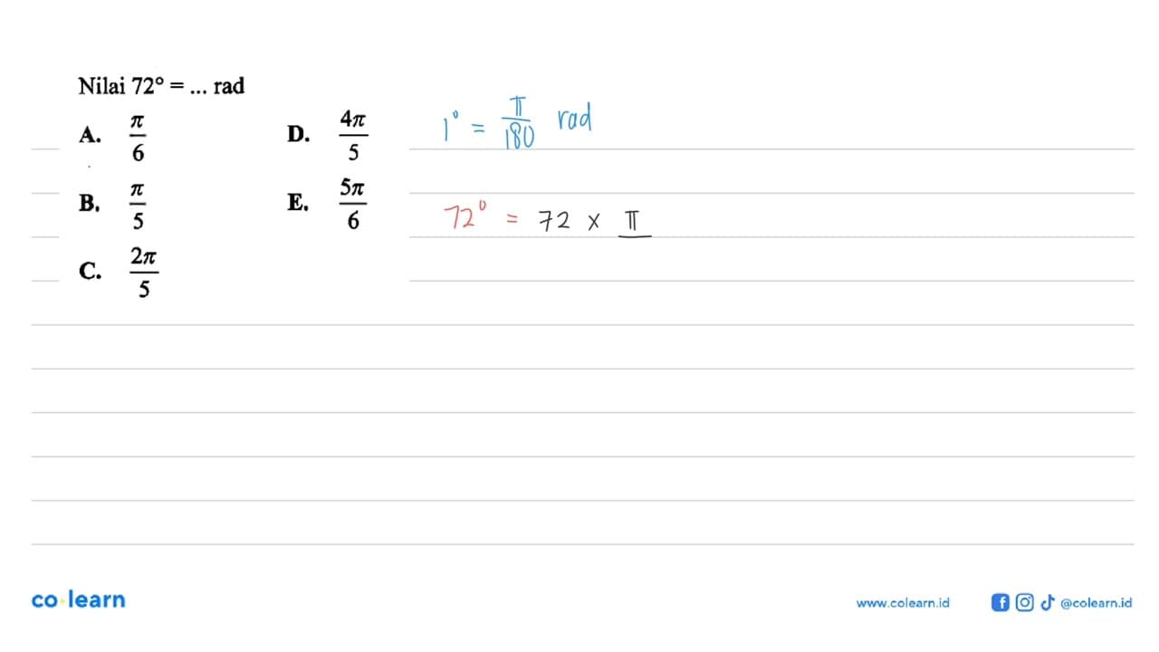 Nilai 72=... rad