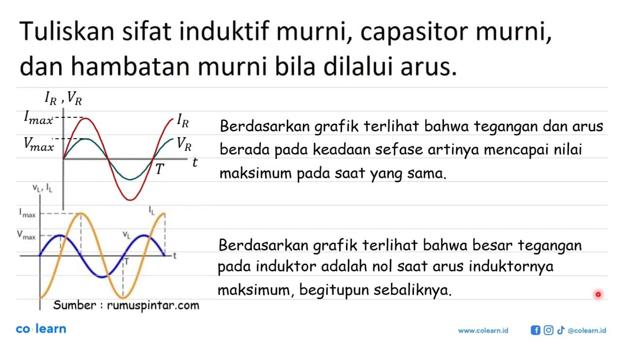 Tuliskan sifat induktif murni, capasitor murni, dan