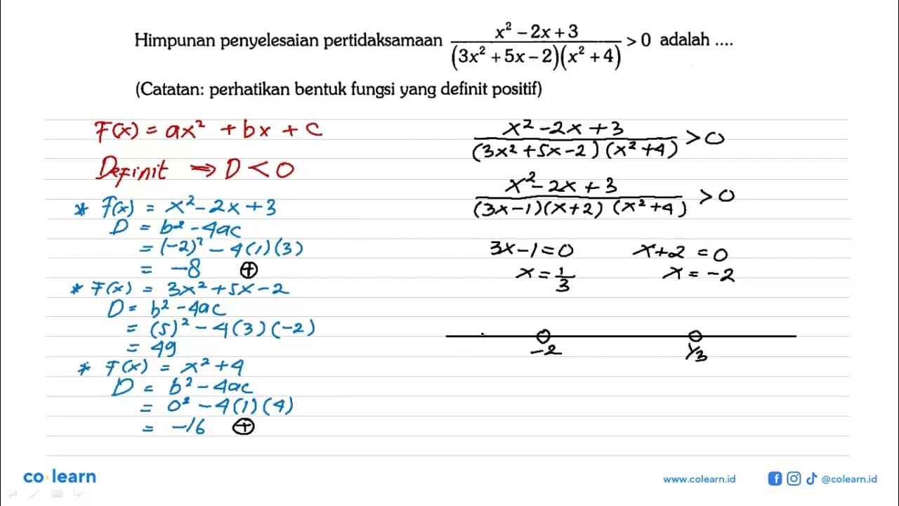 Himpunan penyelesaian pertidaksamaan adalah (x^2 - 2x+3