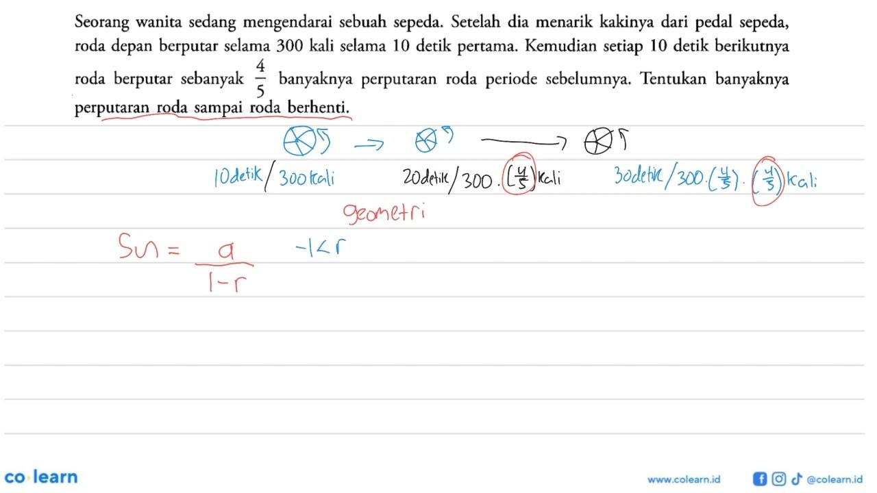 Seorang wanita sedang mengendarai sebuah sepeda. Setelah