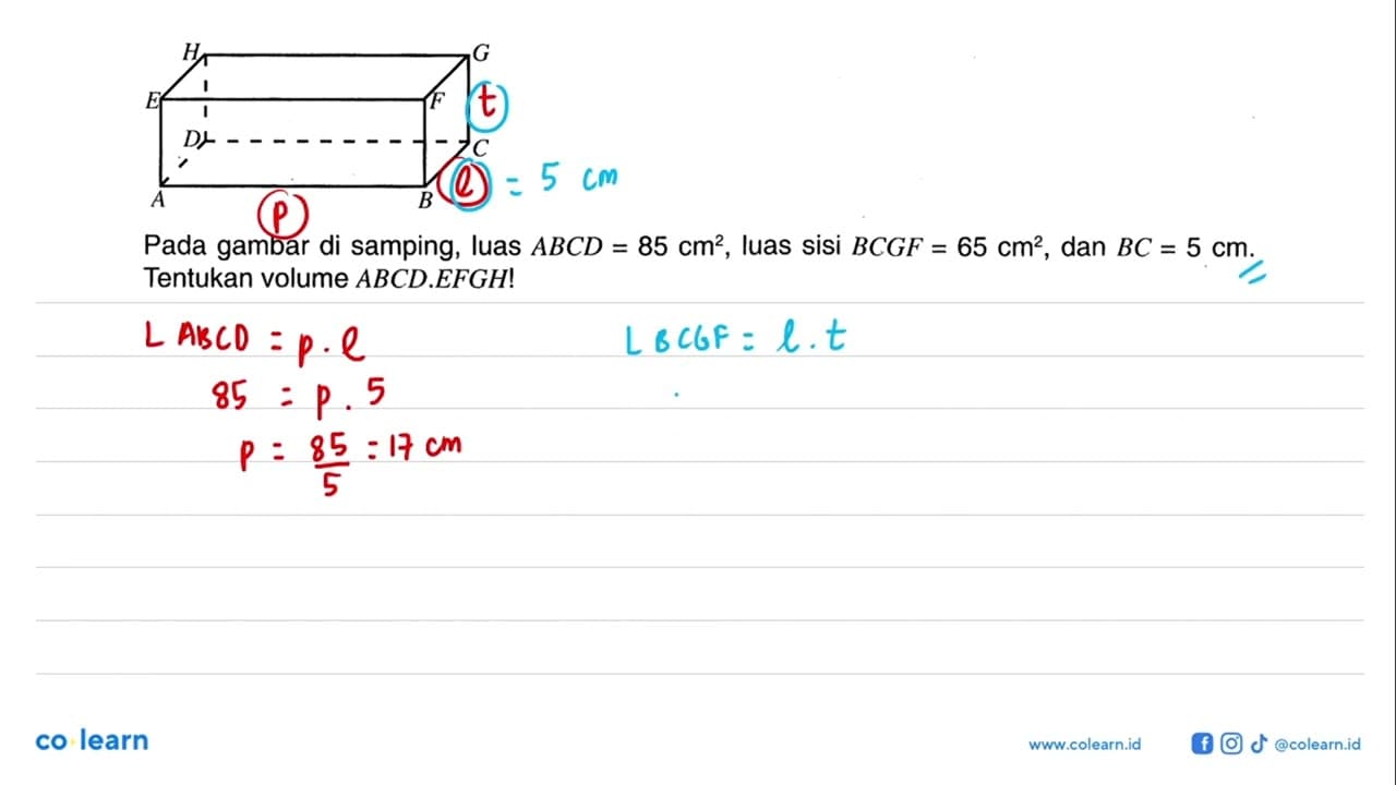 ABCDEFGHPada gambar di samping, luas ABCD=85 cm^2, luas