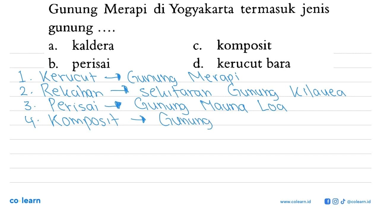 Gunung Merapi di Yogyakarta termasuk jenis gunung ....