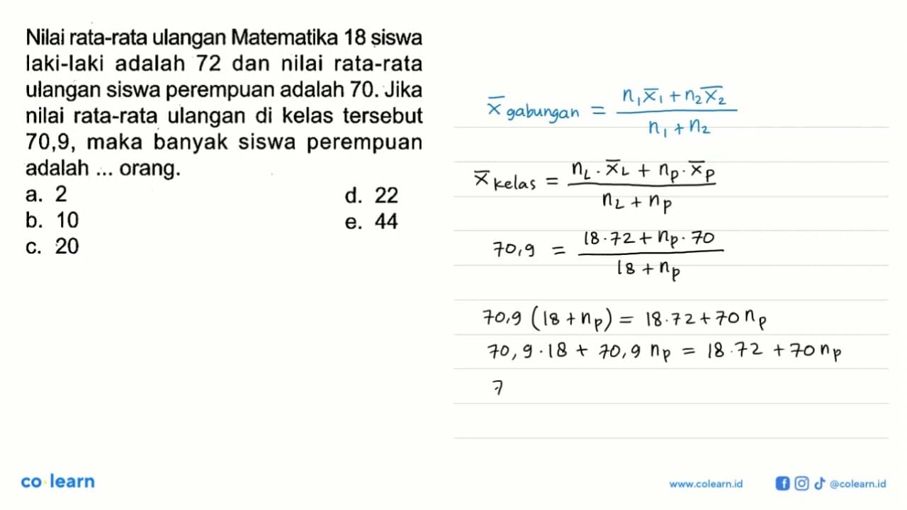 Nilai rata-rata ulangan Matematika 18 siswa laki-laki