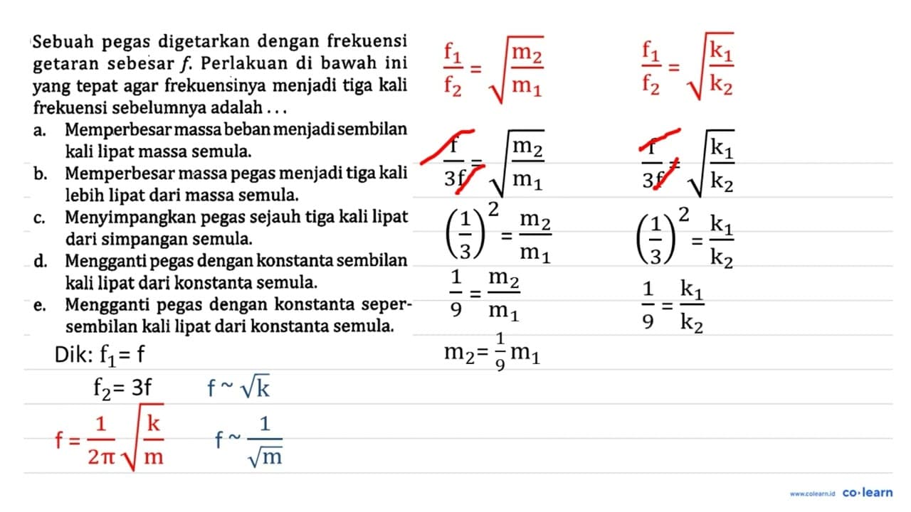 Sebuah pegas digetarkan dengan frekuensi getaran sebesar f