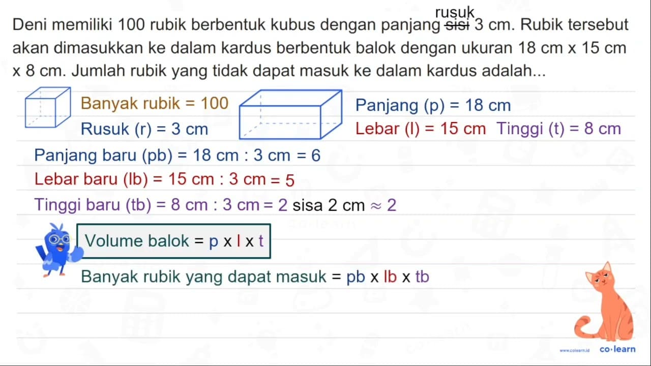 Deni memiliki 100 rubik berbentuk kubus dengan panjang sisi