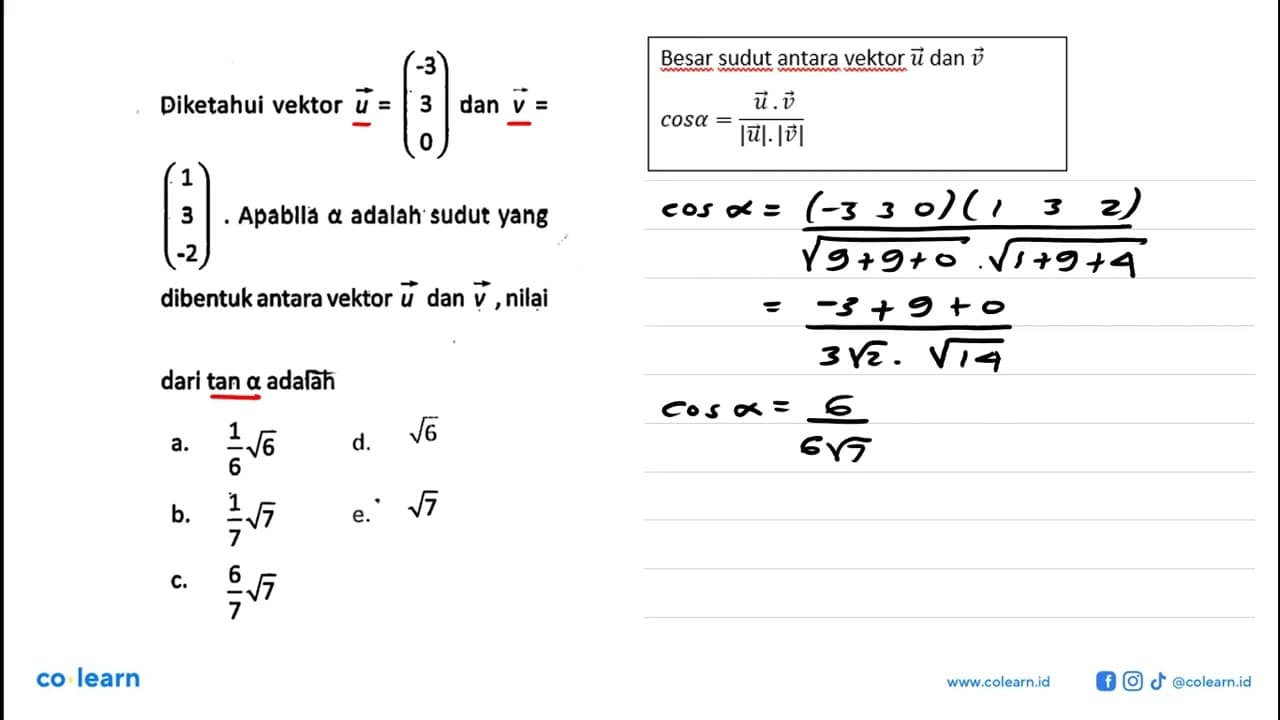 Diketahui vektor u = (-3 3 0) dan vektor v = (1 3 -2).