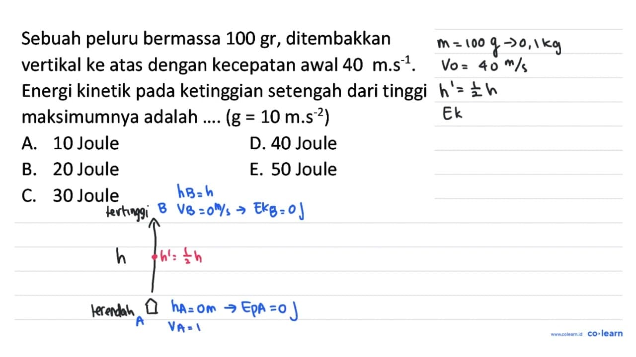 Sebuah peluru bermassa 100 gr, ditembakkan vertikal ke atas