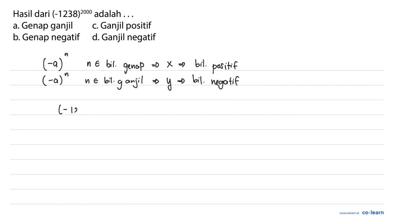 Hasil dari (-1238)^2000 adalah...