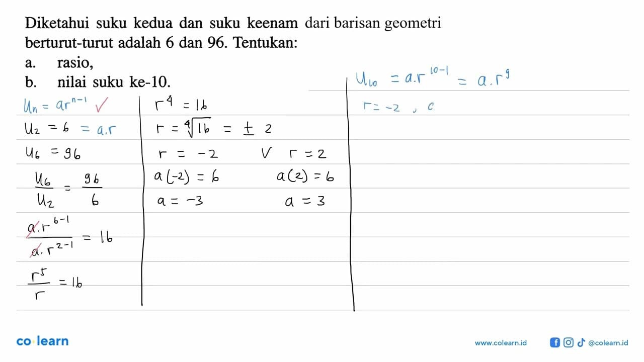 Diketahui suku kedua dan suku keenam berturut-turut adalah