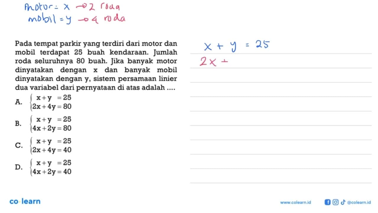 Pada tempat parkir yang terdiri dari motor dan mobil