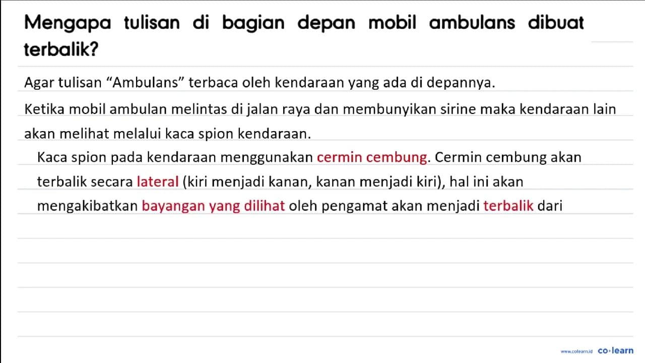 Mengapa tulisan di bagian depan mobil ambulans dibuat