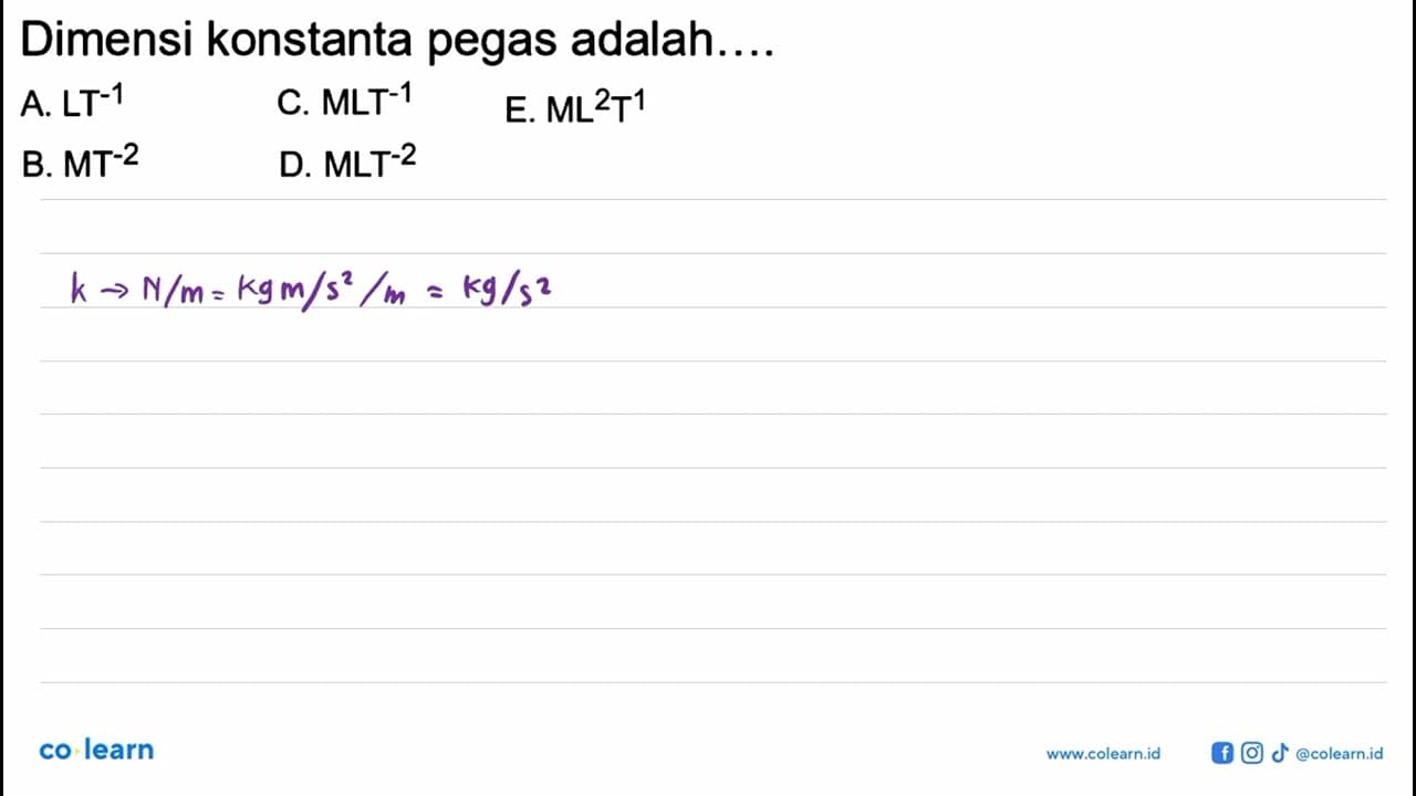 Dimensi konstanta pegas adalah....