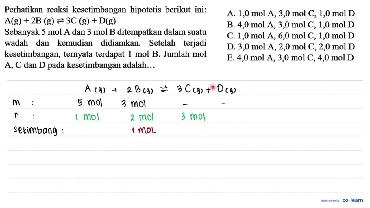 Perhatikan reaksi kesetimbangan hipotetis berikut ini: