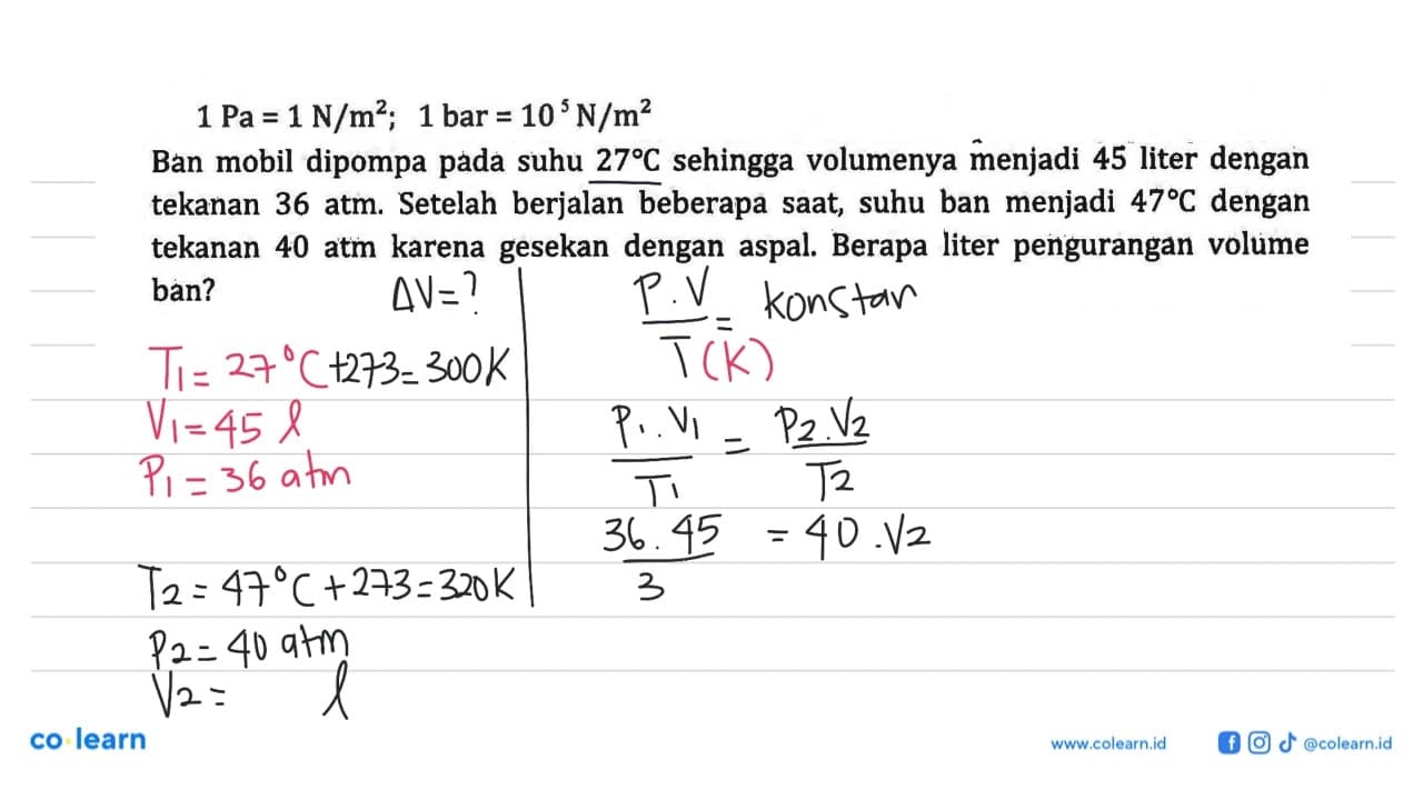 1 Pa = 1 N/m^2; 1 bar = 10^5 N/m^2 Ban mobil dipompa pada