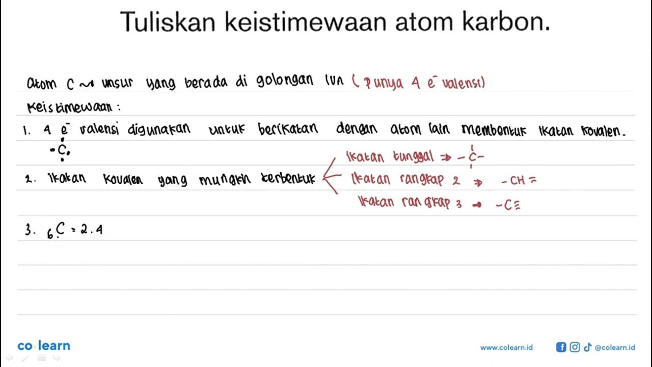 Tuliskan keistimewaan atom karbon.