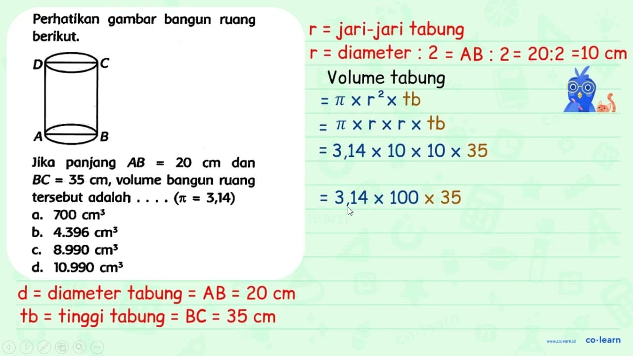 Perhatikan gambar bangun ruang berikut. Jika panjang A B=20