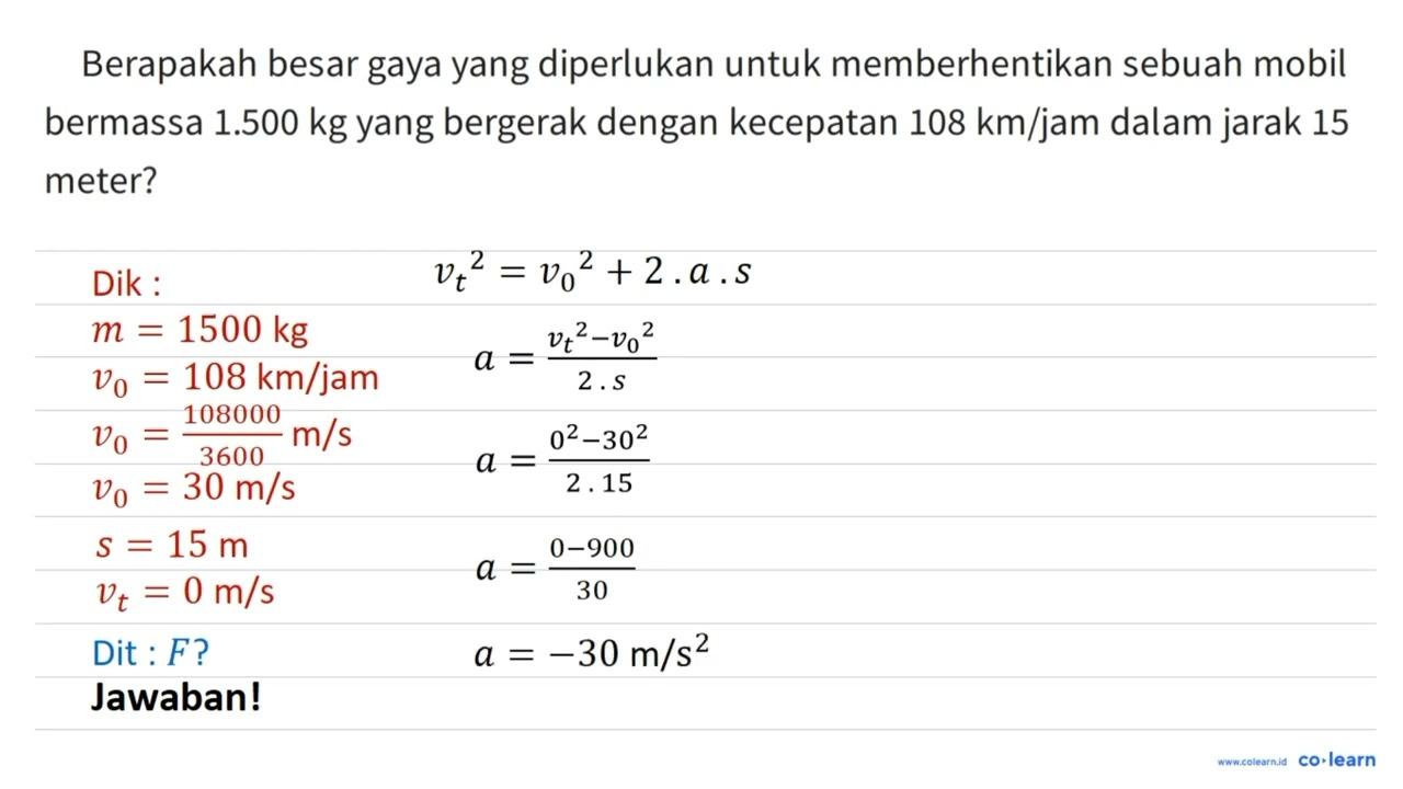 Berapakah besar gaya yang diperlukan untuk memberhentikan