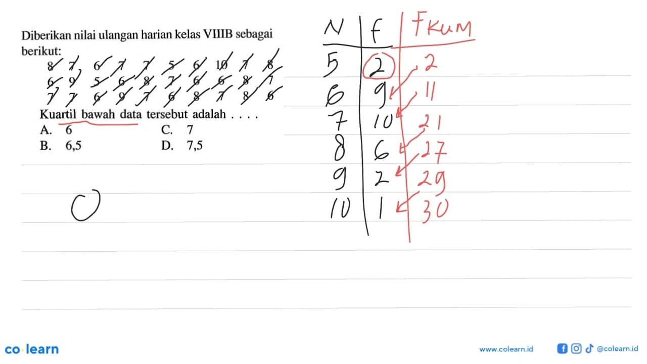 Diberikan nilai ulangan harian kelas VIIIB sebagai