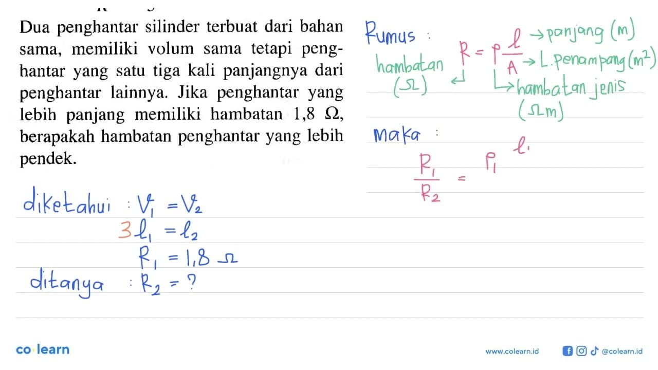 Dua penghantar silinder terbuat dari bahan sama, memiliki