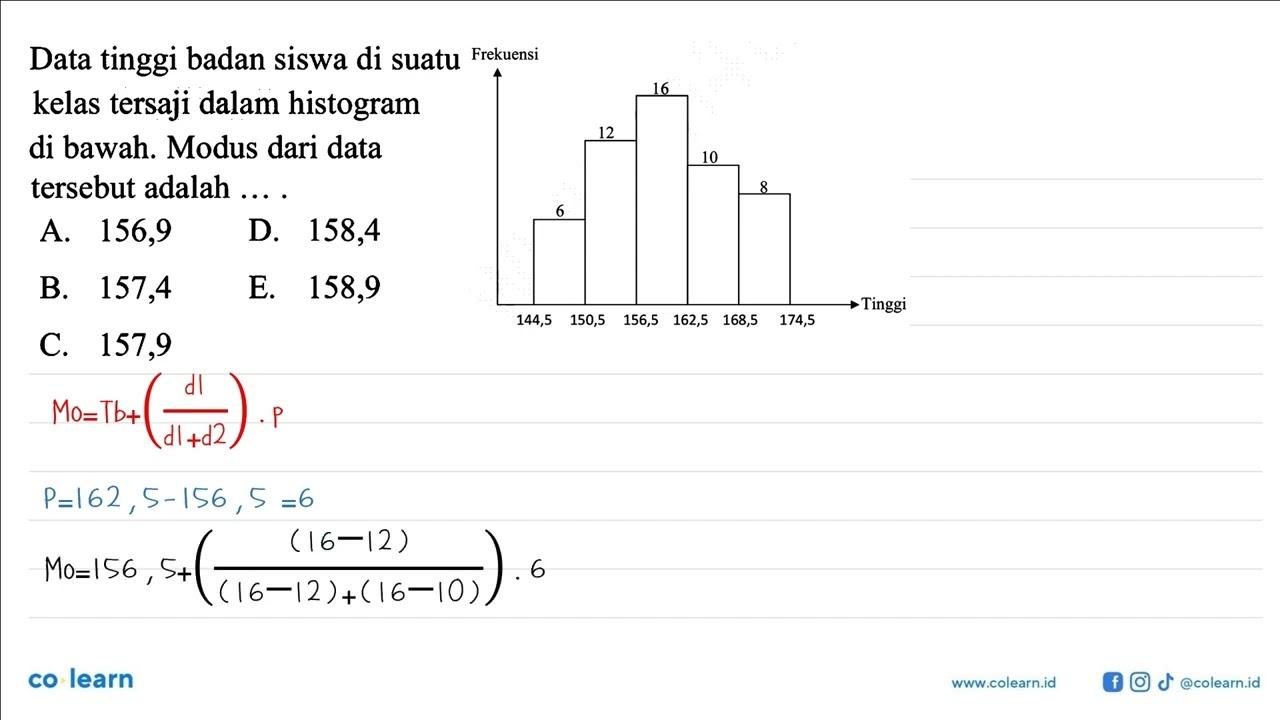 Data tinggi basan siswa di suatu kelas tersaji dalam