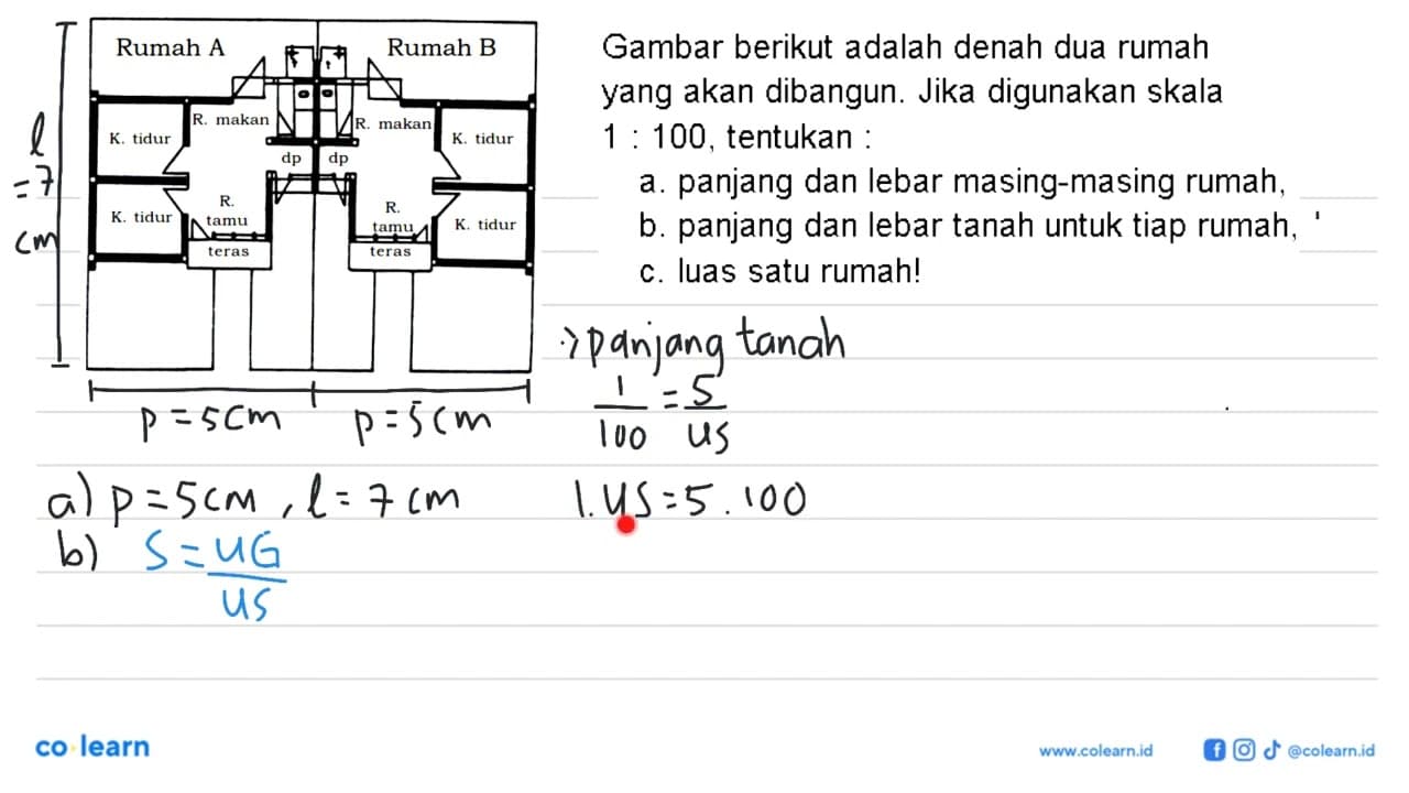 Gambar berikut adalah denah dua rumah yang akan dibangun.