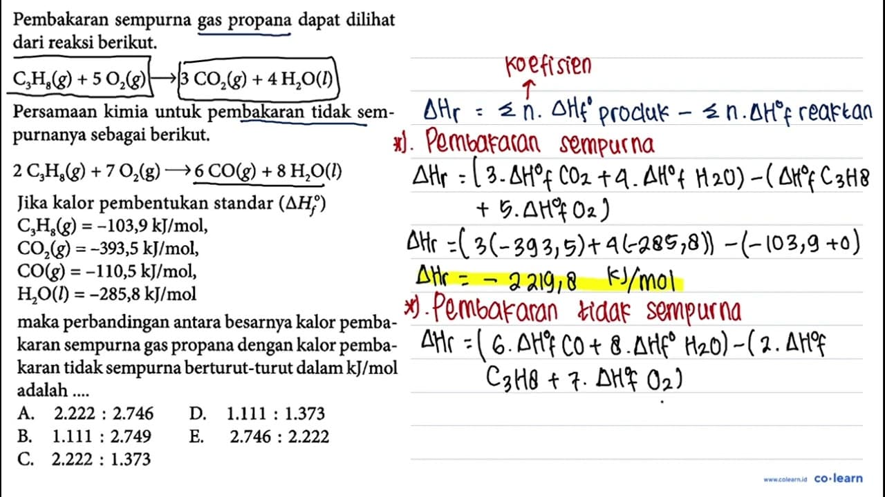 Pembakaran sempurna gas propana dapat dilihat dari reaksi