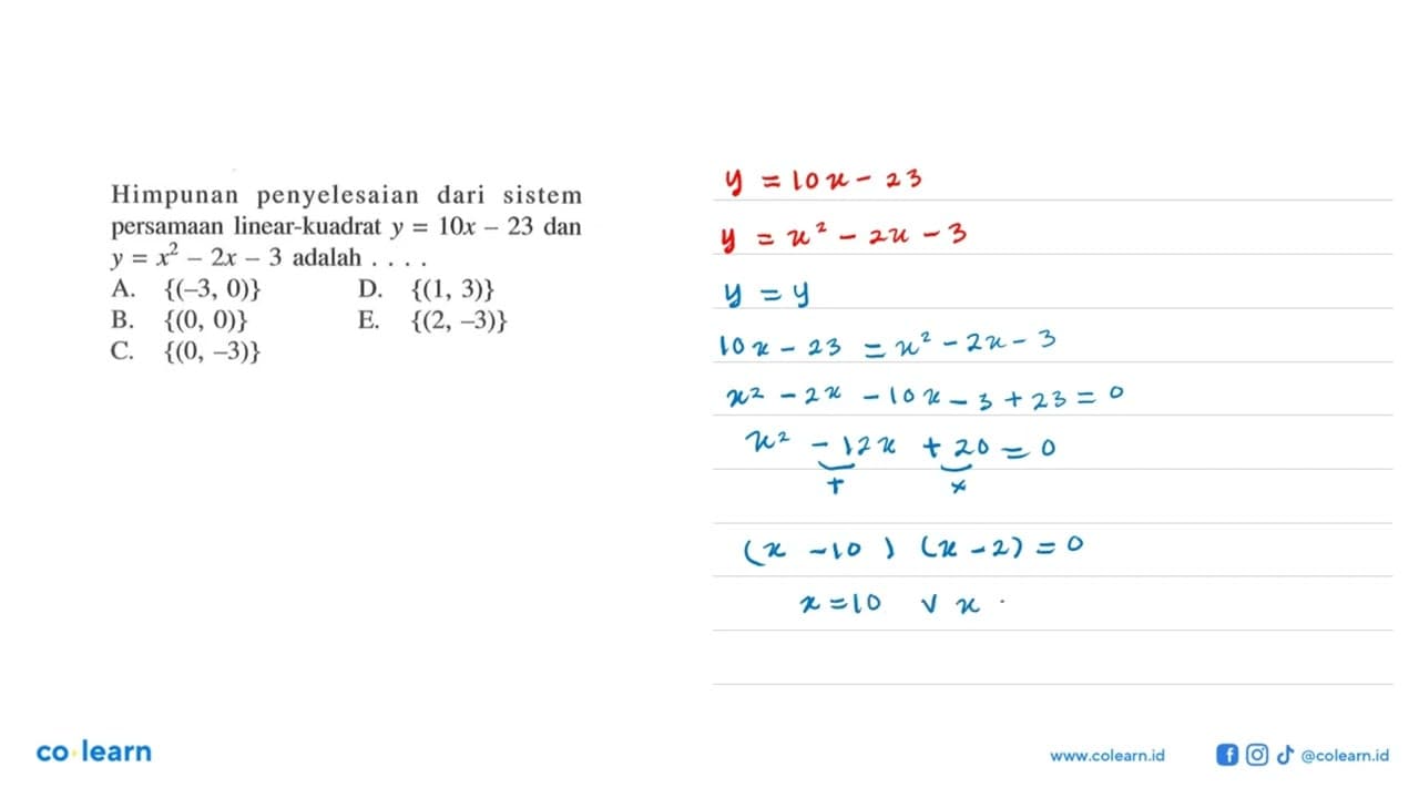 Himpunan penyelesaian dari sistem persamaan linear-kuadrat