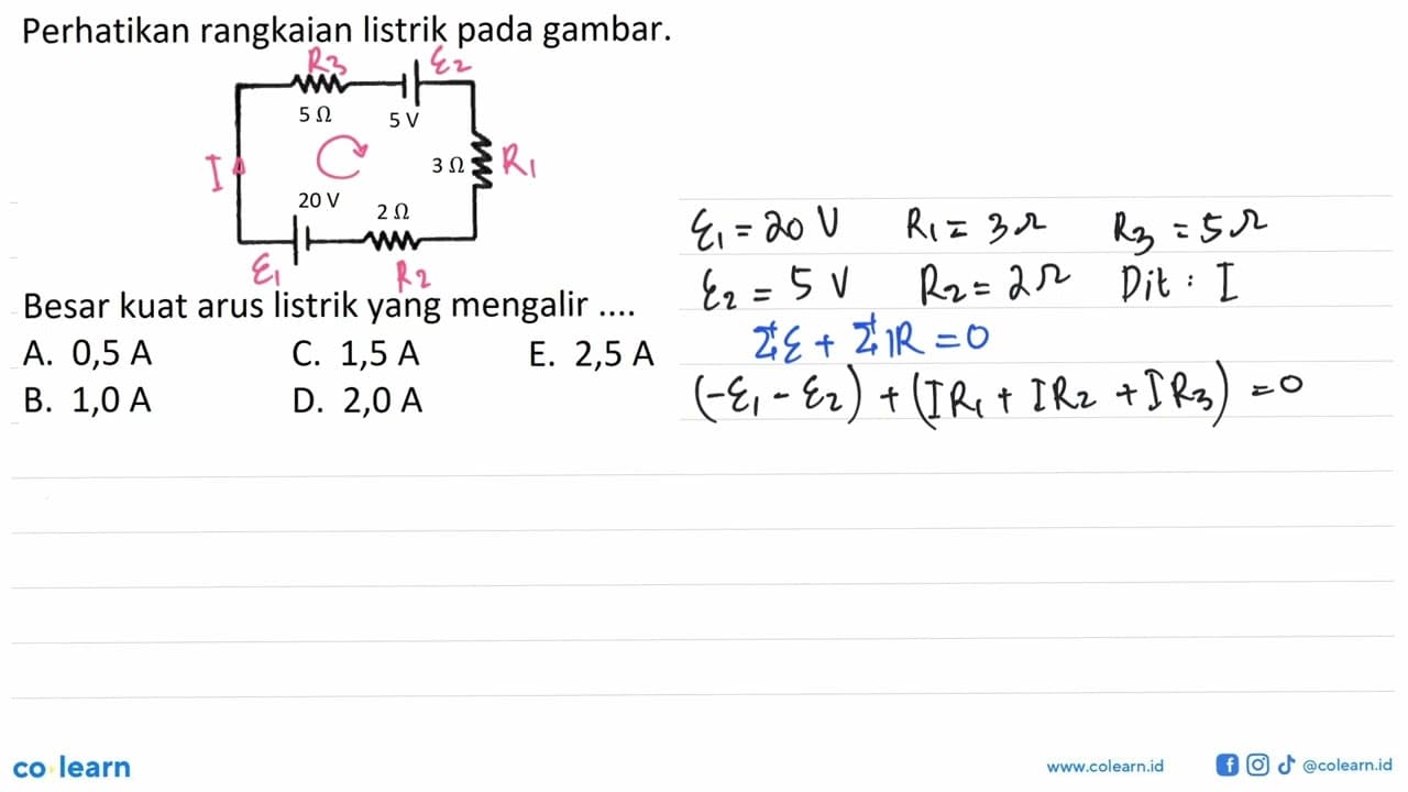 Perhatikan rangkaian listrik pada gambar. 5 Ohm 5 V 3 Ohm