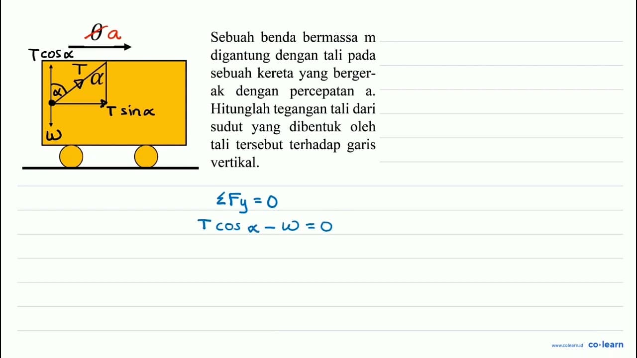 Sebuah benda bermassa m digantung dengan tali pada sebuah